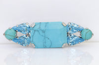 TURQUOISE BROOCH, Jacket Brooch, Gemstone Brooch, Oblong Brooch, Genuine Blue Turquoise Stone Brooch, Safety Pin,Rebeka Aquamarine Brooch