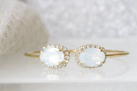 OPAL BRACELET, White Crystal Oval Bracelet, Bridal Open Bracelet, Wedding Rebeka Bracelet, Bridesmaid Jewelry Gift, Cuff Open Bracelet
