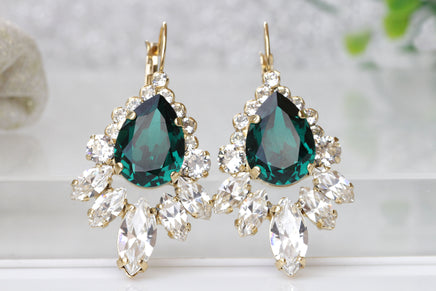 MOTHER'S DAY JEWELRY, Emerald Bridal Earrings, Large Drop Cluster Earrings, Classic Earrings,Wedding Rebeka Green Jewelry,Mother Of Groom