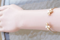 IVORY PEARL BRACELET, Wedding Bracelet, Open Cuff, Rebeka Bridal, Rose Gold Opal Bracelet, White Opal Cuff,Minimalist Bridesmaid Bracelet