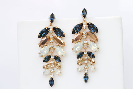 NAVY ROSE GOLD Chandelier Earrings, Wedding Champagne Earrings, Blue Navy Earrings, Opal Earrings, Rebeka Earrings, Bridal Long Earrings