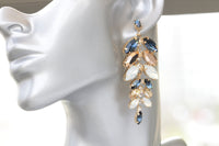 NAVY ROSE GOLD Chandelier Earrings, Wedding Champagne Earrings, Blue Navy Earrings, Opal Earrings, Rebeka Earrings, Bridal Long Earrings