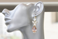 BLUSH BRIDAL EARRINGS, Blush Pink Wedding Earrings, Rebeka Earrings,Morganite Crystal Earrings,Rose Gold Earrings,Bridesmaid Drop Earring