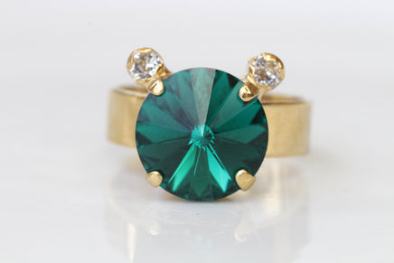 Emerald MOUSE ENGAGEMENT RING, Dark Green Stone Ring, Rebeka Crystal Ring, Gift For Girlfriend, Cute Ring, Mickey Ring, Girls Jewelry