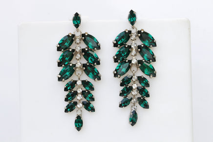 EMERALD Chandelier Earrings, Wedding Emerald Earrings, Dark Green Leaves Earrings, Cocktail Jewelry,Rebeka Earrings, Bridal Long Earrings