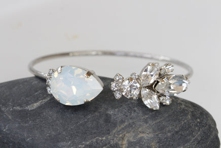 OPAL BRIDAL BRACELET, White and Clear Wedding Bracelet, Rebeka  Bracelet, Crystal Bracelet, Silver Bracelet,Bridesmaid Danity Open Cuff