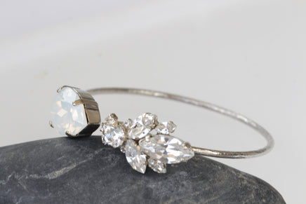 OPAL BRIDAL BRACELET, White and Clear Wedding Bracelet, Rebeka  Bracelet, Crystal Bracelet, Silver Bracelet,Bridesmaid Danity Open Cuff