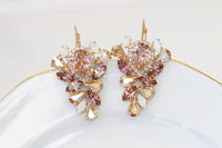 Bridal  MORGANITE Earrings, Earrings for Brides, Rose Gold Champagne Blush Pink Wedding Jewelry, Rebeka Drop Earrings, Leaves Earrings