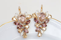 Bridal  MORGANITE Earrings, Earrings for Brides, Rose Gold Champagne Blush Pink Wedding Jewelry, Rebeka Drop Earrings, Leaves Earrings