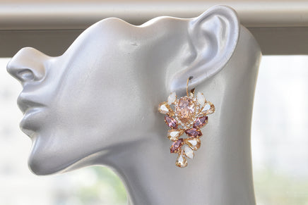 Bridal  MORGANITE Earrings, Earrings for Brides, Rose Gold Champagne Blush Pink Wedding Jewelry, Rebeka Drop Earrings, Leaves Earrings