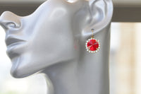 RED DROP EARRINGS, Red Ruby Bridal Earrings, Woman Jewelry, Ruby Red Earrings, Rebeka Crystal Earrings, Wife Gift, Black Friday Sale,Xmas