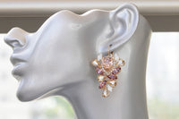 Bridal  MORGANITE Earrings, Earrings for Brides, Rose Gold Champagne Blush Pink Wedding Jewelry, Rebeka Drop Earrings, Leaves Earrings