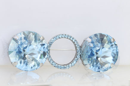 AQUAMARINE BROOCH, Light Blue Dresses Brooch, Oblong Brooch, Large Brooch, Blue Silver Rebeka clothing Brooch, Coat Pin,Mother's Day Gift
