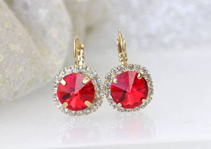 RED DROP EARRINGS, Red Ruby Bridal Earrings, Woman Jewelry, Ruby Red Earrings, Rebeka Crystal Earrings, Wife Gift, Black Friday Sale,Xmas