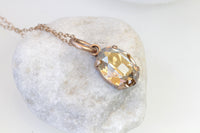 CHAMPAGNE NECKLACE, Champagne Topaz Minimalist Rebeka Necklace, Bridesmaids Gift, Bridal Rose Gold Pendant, Golden Shadow Oval Necklace