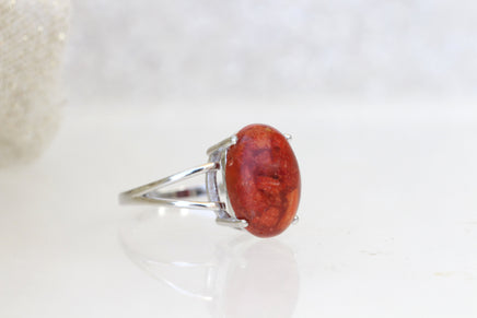 RED CORAL RING, Natural Stone Ring, silver sterling 925 ring, Engagement Ring, Bezel Ring, Woman's Ring, Minimalist Ring, Anniversary Gift
