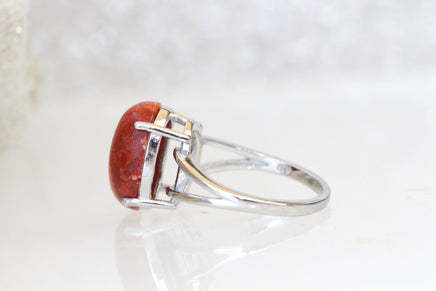 RED CORAL RING, Natural Stone Ring, silver sterling 925 ring, Engagement Ring, Bezel Ring, Woman's Ring, Minimalist Ring, Anniversary Gift