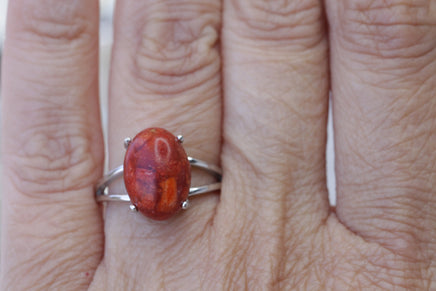 RED CORAL RING, Natural Stone Ring, silver sterling 925 ring, Engagement Ring, Bezel Ring, Woman's Ring, Minimalist Ring, Anniversary Gift