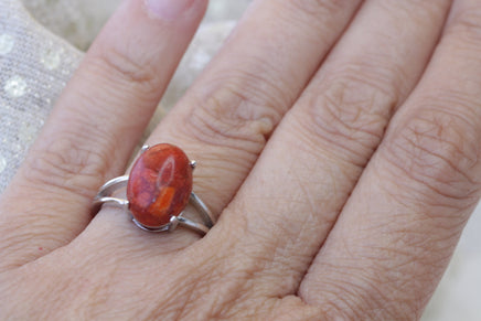 RED CORAL RING, Natural Stone Ring, silver sterling 925 ring, Engagement Ring, Bezel Ring, Woman's Ring, Minimalist Ring, Anniversary Gift