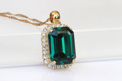 GREEN EMERALD NECKLACE, Rebeka Necklace, St Patrick's Day, Emerald Bridal Jewelry Set, Necklace Earrings Set, Wedding,Dark Green Pendant