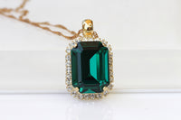 GREEN EMERALD NECKLACE, Rebeka Necklace, St Patrick's Day, Emerald Bridal Jewelry Set, Necklace Earrings Set, Wedding,Dark Green Pendant
