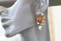 ORANGE GOLD EARRINGS,Statement Long Earrings,Woman's Earrings,Rebeka Boho Jewelry For Rustic Wedding Gift, 1980's Style Jewelry,Champagne