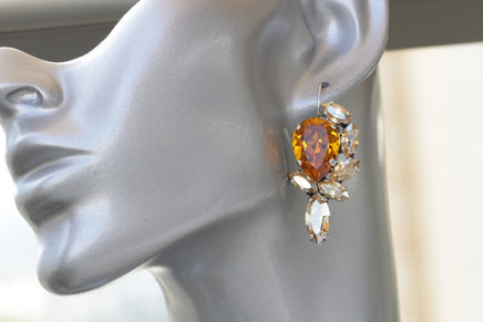 ORANGE GOLD EARRINGS,Statement Long Earrings,Woman's Earrings,Rebeka Boho Jewelry For Rustic Wedding Gift, 1980's Style Jewelry,Champagne