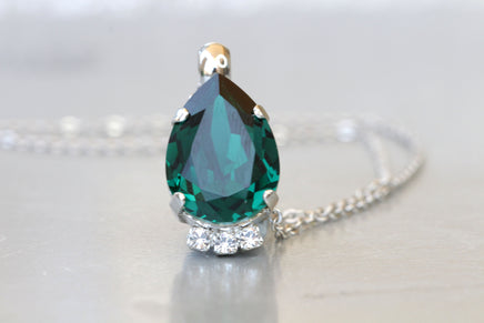 EMERALD TEARDROP Earrings, Dark Green Earrings, Wedding Emerald Bridal Jewelry,Bridesmaid Earrings Necklace Set Gift, Rebeka Drop Earring