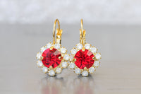 RED Bridesmaid EARRINGS Set Of 5, White Opal And Red Earrings,Rebeka Drop Earrings,Small Red Ruby Earrings,Bridal Earring,Minimalist Gift