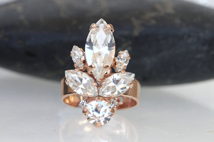 CRYSTAL BRIDAL RING, White Crystal ring, Women's rings, Rebeka ring, Marquise Multi Stones ring, Necklace Bracelet Earrings Jewelry Set