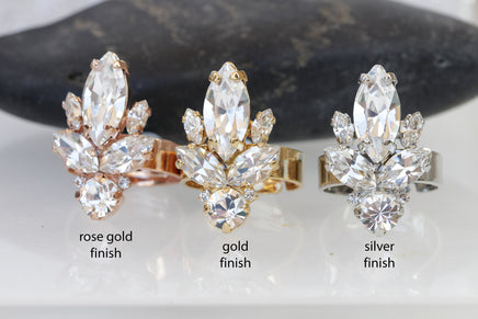 CRYSTAL BRIDAL RING, White Crystal ring, Women's rings, Rebeka ring, Marquise Multi Stones ring, Necklace Bracelet Earrings Jewelry Set