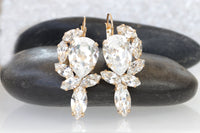 CRYSTAL BRIDAL EARRINGS, Clear Crystal Earrings,Cluster Droplet,White Earrings, Crystal From Rebeka ,Wedding Drop Earrings For Bride