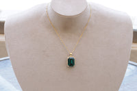 GREEN EMERALD NECKLACE, Rebeka Necklace, St Patrick's Day, Emerald Bridal Jewelry Set, Necklace Earrings Set, Wedding,Dark Green Pendant