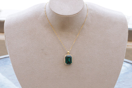 GREEN EMERALD NECKLACE, Rebeka Necklace, St Patrick's Day, Emerald Bridal Jewelry Set, Necklace Earrings Set, Wedding,Dark Green Pendant