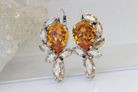 ORANGE GOLD EARRINGS,Statement Long Earrings,Woman's Earrings,Rebeka Boho Jewelry For Rustic Wedding Gift, 1980's Style Jewelry,Champagne