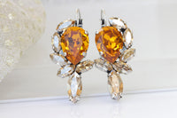 ORANGE GOLD EARRINGS,Statement Long Earrings,Woman's Earrings,Rebeka Boho Jewelry For Rustic Wedding Gift, 1980's Style Jewelry,Champagne