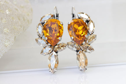 ORANGE GOLD EARRINGS,Statement Long Earrings,Woman's Earrings,Rebeka Boho Jewelry For Rustic Wedding Gift, 1980's Style Jewelry,Champagne