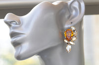 ORANGE GOLD EARRINGS,Statement Long Earrings,Woman's Earrings,Rebeka Boho Jewelry For Rustic Wedding Gift, 1980's Style Jewelry,Champagne