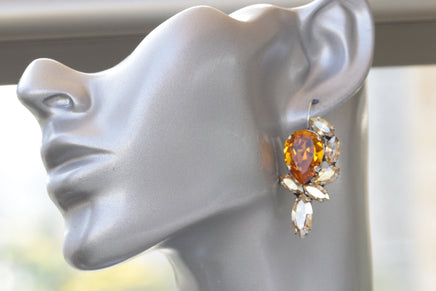 ORANGE GOLD EARRINGS,Statement Long Earrings,Woman's Earrings,Rebeka Boho Jewelry For Rustic Wedding Gift, 1980's Style Jewelry,Champagne