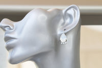 WHITE OPAL Earrings, White Milk Teardrop Earrings, Wedding Crystal Jewelry, Bridal Dainty Earrings Necklace Set, Rebeka Bridesmaid Gift