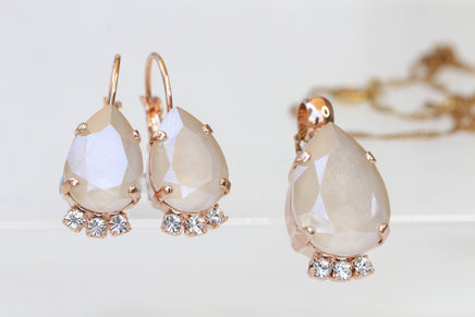 IVORY JEWELRY SET, Nude Ivory Necklace And Earrings, Wedding Rebeka Cream Bridal Matching Jewelry Set, Bridesmaid Ivory Full Jewelry Set