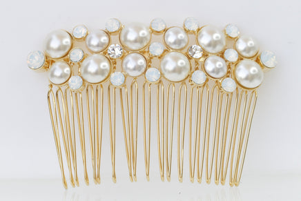 PEARLS HAIR COMB, Dainty Statement Hair Com, Pearl Opal Headpiece, Art Deco Hair Comb,Rebeka Crystals Hair Comb,Wedding Bridal Ivory Comb