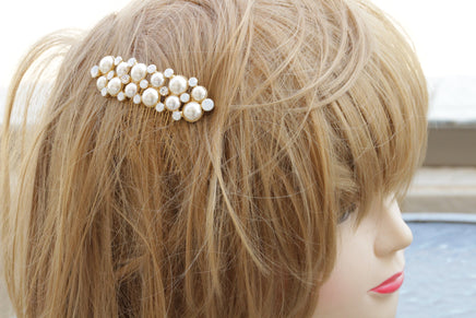 PEARLS HAIR COMB, Dainty Statement Hair Com, Pearl Opal Headpiece, Art Deco Hair Comb,Rebeka Crystals Hair Comb,Wedding Bridal Ivory Comb