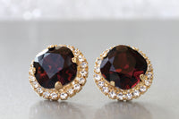 BURGUNDY Rebeka NECKLACE,Bridal Necklace, Wine Red Pendant,Gold Dark Red Necklace,Unique Christmas Necklace, Jewelry Earring Pendant Set