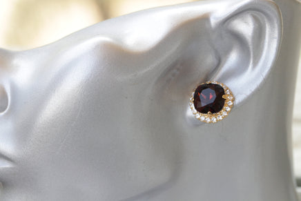 BURGUNDY Rebeka NECKLACE,Bridal Necklace, Wine Red Pendant,Gold Dark Red Necklace,Unique Christmas Necklace, Jewelry Earring Pendant Set