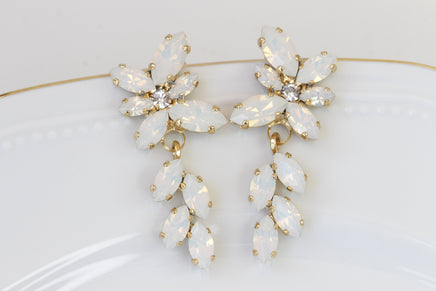 OPAL BRIDAL EARRINGS, White Cluster Wedding Earrings, Rebeka Earrings, Gold White Earrings,Custom Earrings,Bridesmaid Dangle Long Earring
