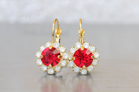 RED Bridesmaid EARRINGS Set Of 5, White Opal And Red Earrings,Rebeka Drop Earrings,Small Red Ruby Earrings,Bridal Earring,Minimalist Gift