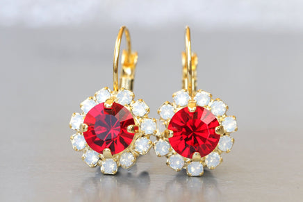 RED Bridesmaid EARRINGS Set Of 5, White Opal And Red Earrings,Rebeka Drop Earrings,Small Red Ruby Earrings,Bridal Earring,Minimalist Gift