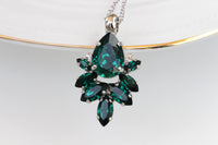 EMERALD NECKLACE, Bridal Rebeka Cluster Necklace, Dark Green Necklace, Elegant Bridesmaid Jewelry,Emerald Wedding Necklace,Silver Emerald