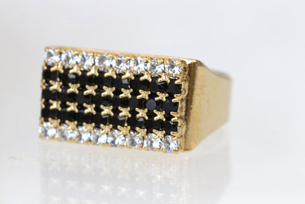 BLACK GOLD RING, Pave Rebeka Crystal Ring, Chunky Ring, Signet Ring, Woman's Ring, Gift For Her, Black Friday Sale, Black Cocktail Ring